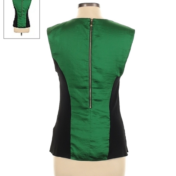 NWOT Vince Camuto Sleeveless Top Green Black Women's Large L Wrap Front Silky - Picture 2 of 5